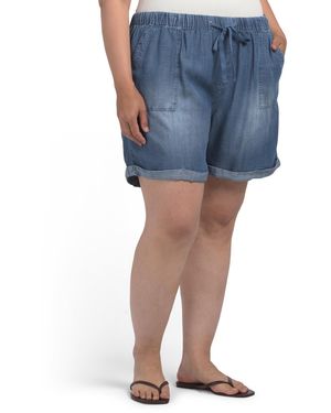 TJ Maxx Plus Pull On Tie Waist Shorts For - Blue
