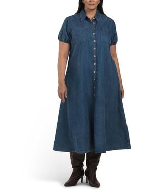 TJ Maxx Plus Button Front Maxi Dress For Cotton/Polyester - Blue