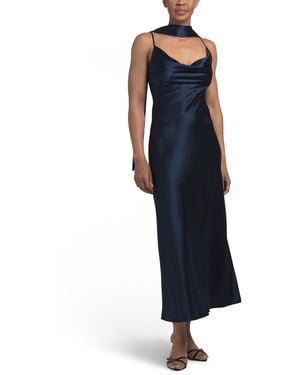 TJ Maxx Geneva Sleeveless Cowl Neck Gown With Side Slit For Polyester - Blue