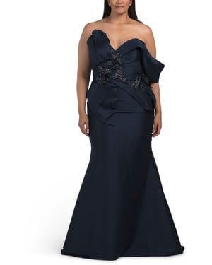 TJ Maxx One Shoulder Gown With Floral Applique For Polyester - Blue
