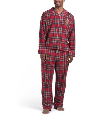 TJ Maxx 2Pc Tartan Plaid Flannel Luxe Pajama Set, Cotton/Acrylic - Red