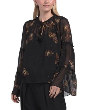TJ Maxx Long Sleeve Top With Ruffle Sleeves For Polyester - Black