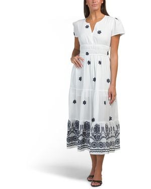 TJ Maxx Shira Embroidered Triple Elastic Waist Maxi Dress For Cotton - White