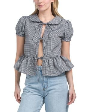 TJ Maxx Peter Pan Collar Gingham Top For Cotton/Polyester - Blue