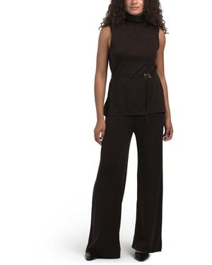 TJ Maxx 2Pc Sleeveless Belted Top And Wide Leg Pants Set For Spandex/Polyester - Black