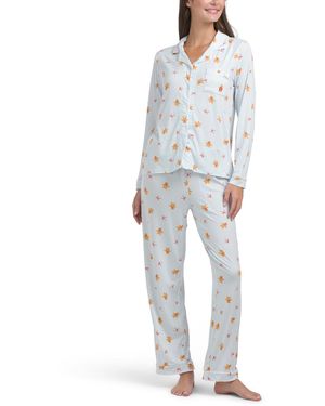 TJ Maxx 2Pc Gingerbread Notch Collar Pajama Set For Spandex/Polyester - White