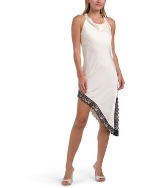 TJ Maxx Asymmetrical Satin Dress With Lace Trim For Polyester - White