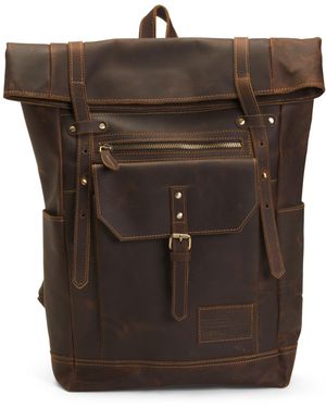TJ Maxx Leather Traveler Backpack With Flag Patch For - Brown