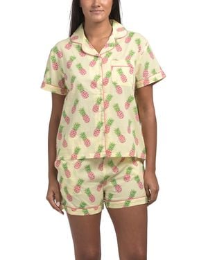 TJ Maxx 2Pc Pineapple Top And Shorts Pajama Set For Cotton - Yellow
