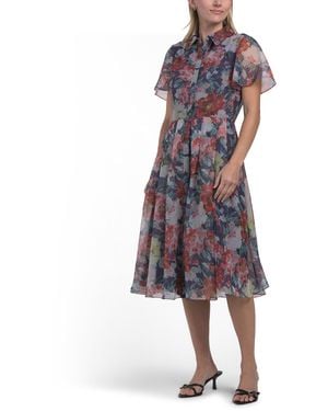 TJ Maxx Short Sleeve Ruffle Dress For Spandex/Polyester - Blue