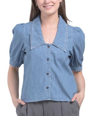 TJ Maxx Denim Sailor Collar Shirt For Cotton - Blue