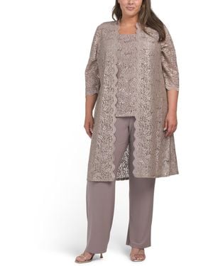 TJ Maxx Plus 2Pc Scalloped Lace Duster Tank And Pants Set For Nylon/Polyester - Brown