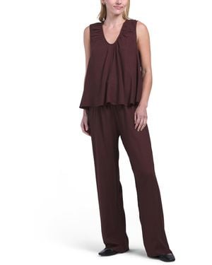 TJ Maxx 2Pc Linen Blend Solid Gathered Top And Pants Set, Linen/Rayon - Purple
