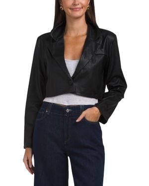 TJ Maxx Faux Leather Single Button Cropped Blazer, Polyester/Leather - Black