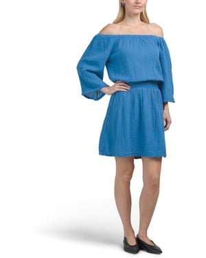 TJ Maxx Fernanda Smocked Waist Mini Dress For Cotton - Blue