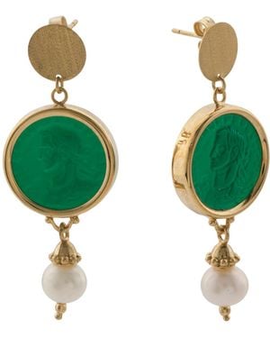 TJ Maxx 18Kt Plated Cesar Venetian Glass Cameo Earrings - Green