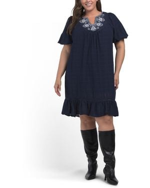 TJ Maxx Plus Embroidered Cotton Mini Dress For - Blue