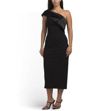 TJ Maxx One Shoulder Crepe Satin Midi Gown For Spandex/Polyester - Black