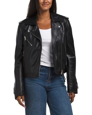 TJ Maxx Leather Outwear Jacket, Polyester/Leather - Black