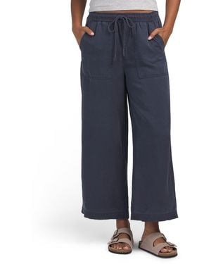 TJ Maxx Linen Blend Trapunto Stitch Wide Leg Pull On Pants For - Blue
