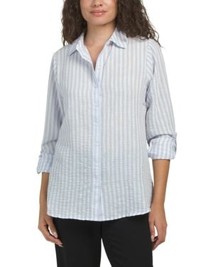 TJ Maxx Stripe Long Sleeve Shirt With Roll Tab Sleeves, Polyester - Gray