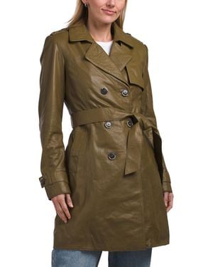 TJ Maxx Leather Laure Trench Coat, Nylon/Polyester/Leather - Green