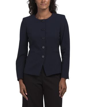 TJ Maxx Petite Fitted Collarless Jacket For Polyester/Viscose - Blue