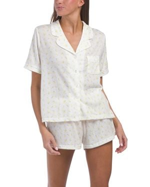 TJ Maxx Notch Collar Top And Shorts Pajama Set For Spandex/Polyester - White