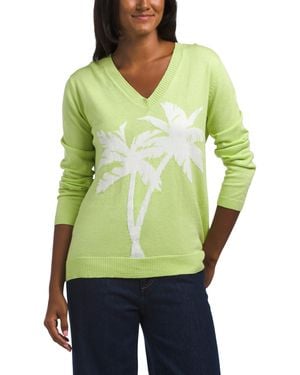 TJ Maxx Palm Trees Intarsia Pull Over Sweater, Cotton/Cashmere - Green