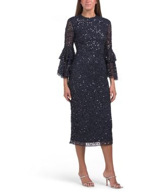 TJ Maxx Long Bell Sleeve Cocktail Dress For Polyester - Blue
