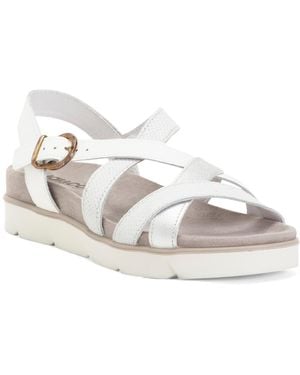 TJ Maxx Leather Multi-Band Footbed Sandals With Buckle For - Metallic