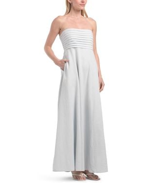 TJ Maxx Linen Blend Strapless Maxi Dress With Pleating Details - Gray