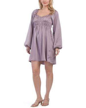 TJ Maxx Balloon Sleeve Babydoll Mini Dress For Polyester - Purple