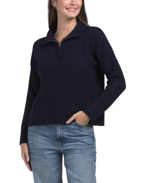 TJ Maxx Merino Wool Morgan Textured Half Zip Pull Over Sweater - Blue