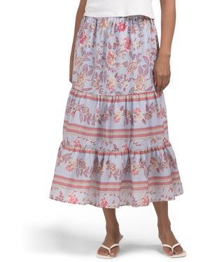 TJ Maxx Floral Printed Tiered Maxi Skirt For Polyester/Rayon - Pink
