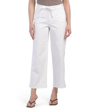 TJ Maxx High Rise Twill Wide Leg Ankle Pants With Tie Belt For Spandex/Cotton/Polyester - White
