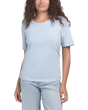 TJ Maxx Crew Neck Short Puff Sleeve Side Cinch Top For Cotton - Blue