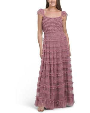 TJ Maxx Square Neck Ruffled Cap Sleeve Gown For Polyester - Purple