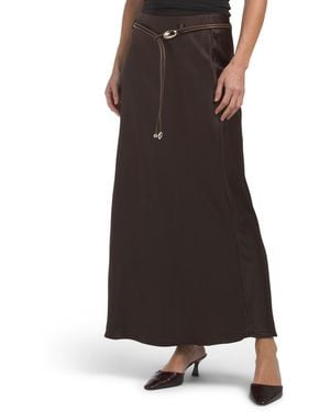 TJ Maxx Crinkle Satin Flared Skirt With Belt For Polyester - Black