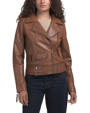 TJ Maxx Leather Morgan Moto Jacket For Polyester/Leather - Brown