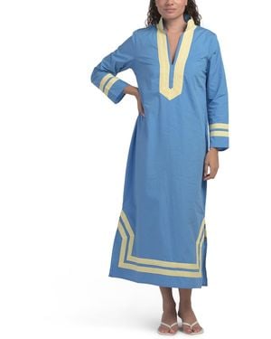 TJ Maxx Long Sleeve Classic Two Tone Caftan For Cotton - Blue