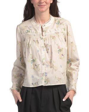TJ Maxx Long Sleeve Printed Blouse For Cotton - Natural