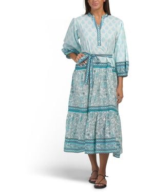 TJ Maxx Rylie Long Sleeve Printed Maxi Dress For Cotton - Blue
