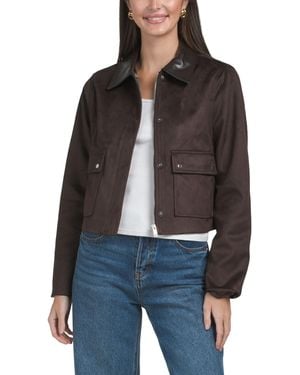 TJ Maxx Faux Suede Jacket With Contrast Combo Collar For Spandex/Polyester/Leather - Black