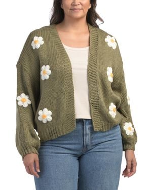TJ Maxx Plus Cardigan With Flowers, Acrylic - Green