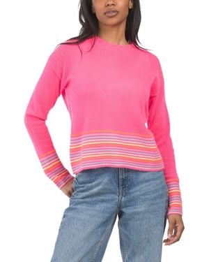 TJ Maxx Cashmere Mini Stripe Pearl Crew Neck Sweater - Red