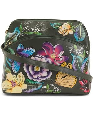 TJ Maxx Leather Hand Painted Butterflies Crossbody For Leather - Green