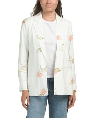 TJ Maxx Linen Blend Embroidered Blazer For Polyester/Linen/Viscose - White