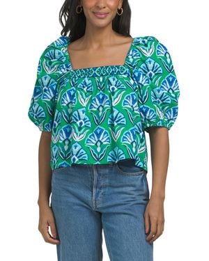 TJ Maxx Geo Floral Margot Blouse For Cotton - Blue