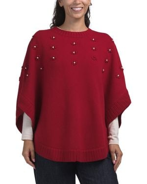 TJ Maxx Merino Wool Cluster Bubble Poncho For - Red